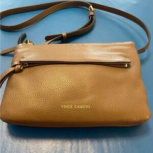 Beautiful Vince Camuto Taupe Pebbled Leather Crossbody Bag